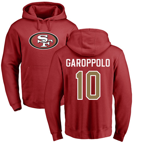 Men San Francisco 49ers Red Jimmy Garoppolo Name and Number Logo 10 Pullover NFL Hoodie Sweatshirts
